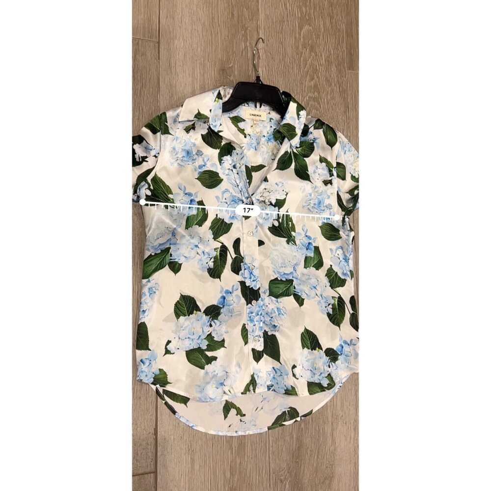 L'Agence DANI SILK IVORY/LIGHT BLUE HYDRANGEA BLOUSE TOP SIZE XS - Picture 8 of 10